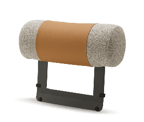 A modern armless chair with a light grey textured fabric upholstery and a dark grey base with four splayed legs.