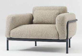 A low, square, light-colored outdoor coffee table with rounded edges and four short, sturdy legs.