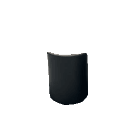 A modern, square-shaped side table with a dark gray textured top and a cylindrical dark gray base is shown on a speckled gray floor.
