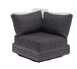 A dark gray corner sectional chair with two back cushions is shown on a white background.