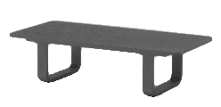 A dark grey rectangular coffee table with two U-shaped legs is shown from a slightly elevated angle against a plain white background.
