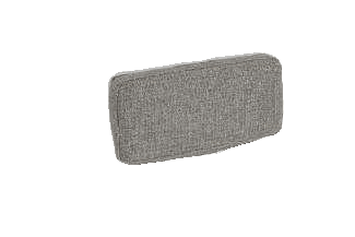 A rectangular grey upholstered cushion with a black metal bracket attached to its underside is shown against a plain white background.