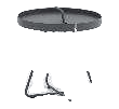 A dark grey round side table with a tray-like top and three metal legs that cross at the bottom.