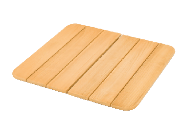 A light brown wooden slatted mat is shown on a white background.