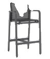 A dark gray bar stool with a mesh back and seat, featuring armrests and a footrest, is presented against a plain light background.