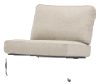 A modern armless outdoor lounge chair with a light beige cushion and a dark grey metal frame.